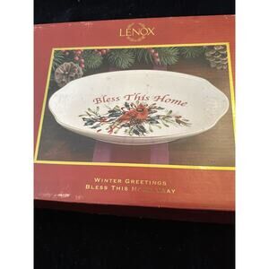 Lenox Winter Greetings Bless This Home 11" Oval Tray Platter Cardinal Christmas